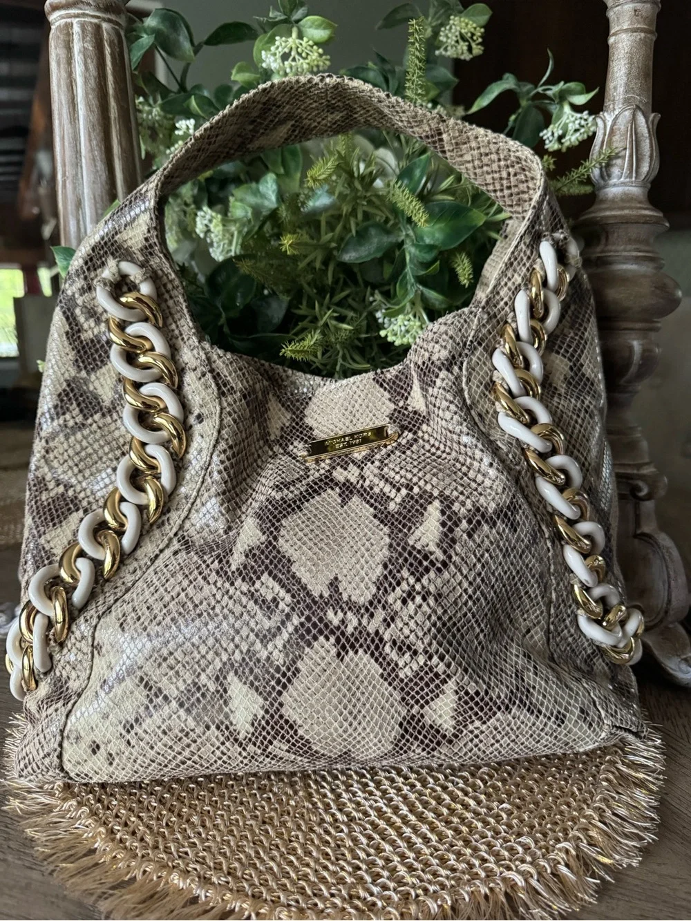 Michael Kors UNIQUE Snakeskin Leather Chain Detail Shoulder Bag AMAZING PIECE